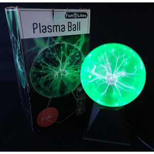 Vintage Glass Plasma Ball Globe Light Lamp 10" Tall Touch & Sound Activate Green